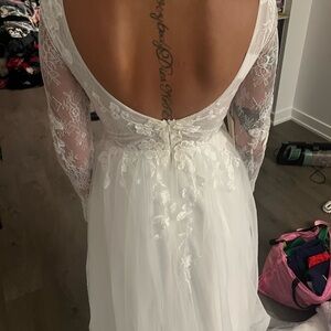 Elegant White Lace Long Sleeve wedding Dress ASIS